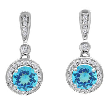 Dazzling Rock Dazzlingrock Collection 14K 4.5 Mm Each Round Round Blue Topaz & White Diamond Ladies Halo Dangling Drop Earrings, White Gold 2 Bông tai Dazzling Rock Dazzlingrock Collection 14K 4.5 Mm Each Round Round Blue Topaz & White Diamond Ladies Halo Dangling Drop Earrings