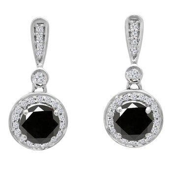 Dazzling Rock Dazzlingrock Collection 1.10 Carat (Ctw) 14K Each Round Black & White Diamond Ladies Halo Dangling Drop Earrings, White Gold 2 Bông tai Dazzling Rock Dazzlingrock Collection 1.10 Carat (Ctw) 14K Each Round Black & White Diamond Ladies Halo Dangling Drop Earrings