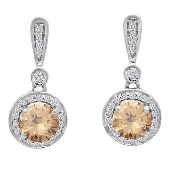 Bông tai Dazzling Rock Dazzlingrock Collection 1.10 Carat (Ctw) 14K Each Round Champagne & White Diamond Ladies Halo Dangling Drop Earrings