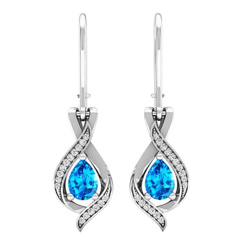 Bông tai Dazzling Rock Dazzlingrock Collection 14K 7X5 Mm Each Pear Blue Topaz & Round White Diamond Ladies Drop Earrings