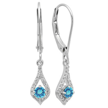 Bông tai Dazzling Rock Dazzlingrock Collection 10K Round Blue Topaz & White Diamond Ladies Dangling Drop Earrings