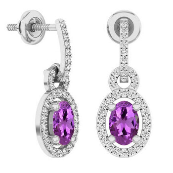 Dazzling Rock Dazzlingrock Collection 10K 6X4 Mm Oval Amethyst & Round White Diamond Ladies Dangling Drop Earrings, White Gold 1 Bông tai Dazzling Rock Dazzlingrock Collection 10K 6X4 Mm Oval Amethyst & Round White Diamond Ladies Dangling Drop Earrings