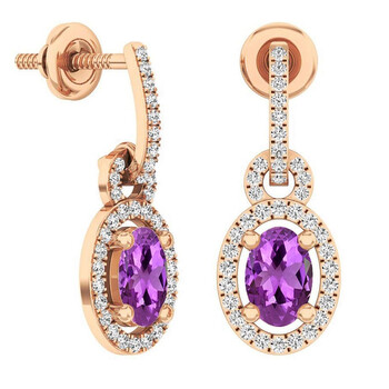 Dazzling Rock Dazzlingrock Collection 14K 6X4 Mm Oval Amethyst & Round White Diamond Ladies Dangling Drop Earrings, Rose Gold 2 Bông tai Dazzling Rock Dazzlingrock Collection 14K 6X4 Mm Oval Amethyst & Round White Diamond Ladies Dangling Drop Earrings