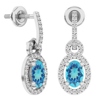 Dazzling Rock Dazzlingrock Collection 10K 6X4 Mm Oval Blue Topaz & Round White Diamond Ladies Dangling Drop Earrings, White Gold 2 Bông tai Dazzling Rock Dazzlingrock Collection 10K 6X4 Mm Oval Blue Topaz & Round White Diamond Ladies Dangling Drop Earrings