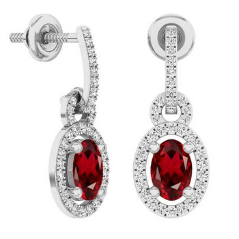 Dazzling Rock Dazzlingrock Collection 10K 6X4 Mm Oval Garnet & Round White Diamond Ladies Dangling Drop Earrings, White Gold 1 Bông tai Dazzling Rock Dazzlingrock Collection 10K 6X4 Mm Oval Garnet & Round White Diamond Ladies Dangling Drop Earrings