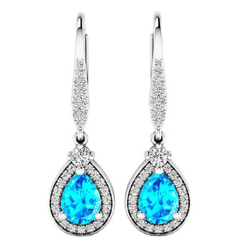 Bông tai Dazzling Rock Dazzlingrock Collection 7X5 Mm Each Pear Blue Topaz & Round Diamond Ladies Dangling Earrings