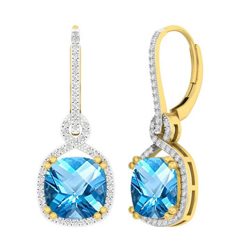 Bông tai Dazzling Rock Dazzlingrock Collection 14K 10 Mm Each Cushion Blue Topaz & Round Diamond Ladies Infinity Dangling Earrings
