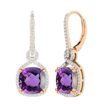 Bông tai Dazzling Rock Dazzlingrock Collection 14K 10 Mm Each Cushion Amethyst & Round Diamond Ladies Infinity Dangling Earrings