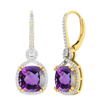 Dazzling Rock Dazzlingrock Collection 14K 10 Mm Each Cushion Amethyst & Round Diamond Ladies Infinity Dangling Earrings, Yellow Gold 1 Bông tai Dazzling Rock Dazzlingrock Collection 14K 10 Mm Each Cushion Amethyst & Round Diamond Ladies Infinity Dangling Earrings