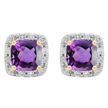 Bông tai Dazzling Rock Dazzlingrock Collection 14K 6 Mm Each Cushion Amethyst & Round Diamond Ladies Square Frame Stud Earrings