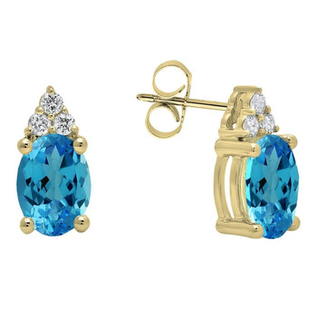 Bông tai Dazzling Rock Dazzlingrock Collection 10K 7X5 Mm Oval Blue Topaz & Round White Diamond Ladies Stud Earrings