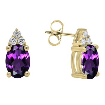 Dazzling Rock Dazzlingrock Collection 10K 7X5 Mm Oval Amethyst & Round White Diamond Ladies Stud Earrings, Yellow Gold 1 Bông tai Dazzling Rock Dazzlingrock Collection 10K 7X5 Mm Oval Amethyst & Round White Diamond Ladies Stud Earrings