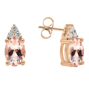 Bông tai Dazzling Rock Dazzlingrock Collection 10K 7X5 Mm Oval Morganite & Round White Diamond Ladies Stud Earrings