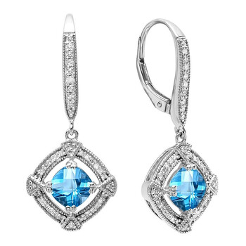 Dazzling Rock Dazzlingrock Collection 14K 6 Mm Cushion Blue Topaz & Round Diamond Ladies Dangling Drop Earrings, White Gold 2 Bông tai Dazzling Rock Dazzlingrock Collection 14K 6 Mm Cushion Blue Topaz & Round Diamond Ladies Dangling Drop Earrings