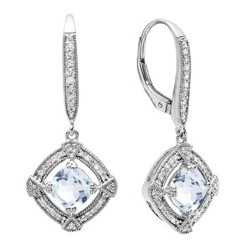 Dazzling Rock Dazzlingrock Collection 14K 6 Mm Cushion Aquamarine & Round Diamond Ladies Dangling Drop Earrings, White Gold 1 Bông tai Dazzling Rock Dazzlingrock Collection 14K 6 Mm Cushion Aquamarine & Round Diamond Ladies Dangling Drop Earrings