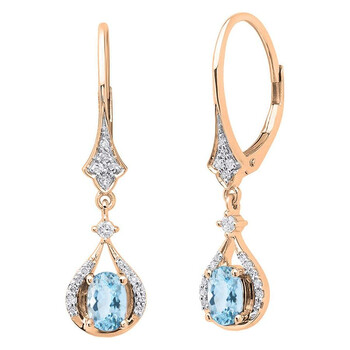 Dazzling Rock Dazzlingrock Collection 14K 6X4 Mm Each Oval Aquamarine & White Diamond Ladies Dangling Drop Earrings, Rose Gold 1 Bông tai Dazzling Rock Dazzlingrock Collection 14K 6X4 Mm Each Oval Aquamarine & White Diamond Ladies Dangling Drop Earrings