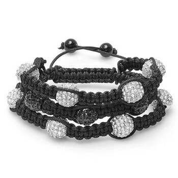 Vòng tay Dazzling Rock Dazzlingrock Collection 3 Row Beaded Bracelet Unisex 13 Mm Black & White Disco Ball Faceted Bead Adjustable Reversible chính hãng