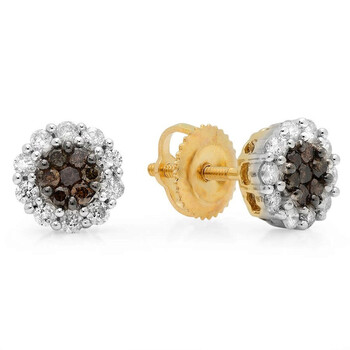 Dazzling Rock Dazzlingrock Collection 0.50 Carat (Ctw) 14K Round Champagne And White Diamond Cluster Flower Stud Earrings 1/2 Ct, Yellow Gold 2 Bông tai Dazzling Rock Dazzlingrock Collection 0.50 Carat (Ctw) 14K Round Champagne And White Diamond Cluster Flower Stud Earrings 1/2 Ct
