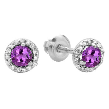 Dazzling Rock Dazzlingrock Collection 10K Round Amethyst & White Diamond Ladies Halo Stud Earrings, White Gold 1 Bông tai Dazzling Rock Dazzlingrock Collection 10K Round Amethyst & White Diamond Ladies Halo Stud Earrings
