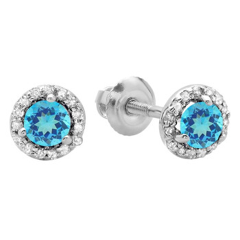 Dazzling Rock Dazzlingrock Collection 10K Round Blue Topaz & White Diamond Ladies Halo Style Stud Earrings, White Gold 2 Bông tai Dazzling Rock Dazzlingrock Collection 10K Round Blue Topaz & White Diamond Ladies Halo Style Stud Earrings