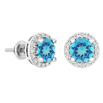 Dazzling Rock Dazzlingrock Collection 14K Round Blue Topaz & White Diamond Ladies Halo Style Stud Earrings, White Gold 2 Bông tai Dazzling Rock Dazzlingrock Collection 14K Round Blue Topaz & White Diamond Ladies Halo Style Stud Earrings