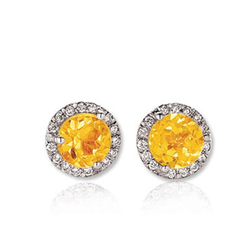 Bông tai Dazzling Rock Dazzlingrock Collection 14K Round Yellow Citrine & White Diamond Ladies Halo Style Stud Earring