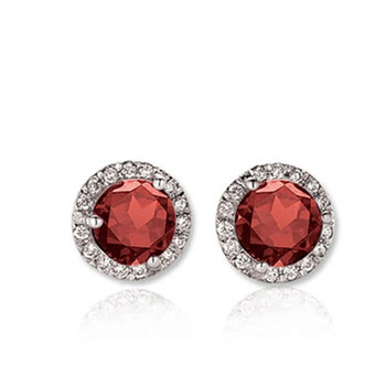 Bông tai Dazzling Rock Dazzlingrock Collection 14K Round Garnet & White Diamond Ladies Halo Style Stud Earrings