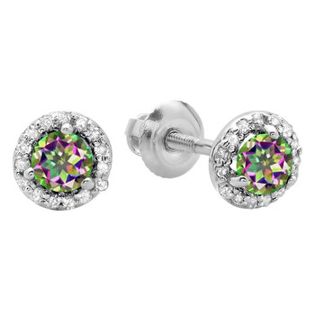 Dazzling Rock Dazzlingrock Collection 10K Round Rainbow Topaz & White Diamond Ladies Halo Stud Earrings, White Gold 2 Bông tai Dazzling Rock Dazzlingrock Collection 10K Round Rainbow Topaz & White Diamond Ladies Halo Stud Earrings