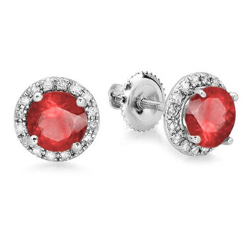 Bông tai Dazzling Rock Dazzlingrock Collection 14K Round Ruby & White Diamond Ladies Halo Style Stud Earrings 2 Ct