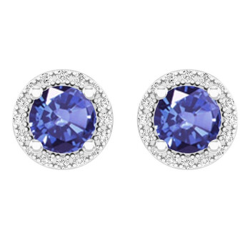 Bông tai Dazzling Rock Dazzlingrock Collection 14K Round Tanzanite Quartz & White Diamond Ladies Halo Stud Earrings 2 Ct