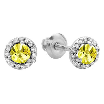 Bông tai Dazzling Rock Dazzlingrock Collection 18K Round Yellow Sapphire & White Diamond Ladies Halo Stud Earrings