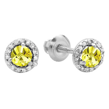 Bông tai Dazzling Rock Dazzlingrock Collection 0.50 Carat (Ctw) 14K Round Yellow Sapphire & White Diamond Ladies Halo Stud Earrings 1/2 Ct