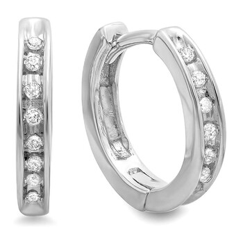 Bông tai Dazzling Rock Dazzlingrock Collection 0.20 Carat (Ctw) 13Mm 10K Round Diamond Ladies Huggie Hoop Earrings