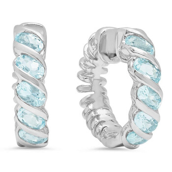 Bông tai Dazzling Rock Dazzlingrock Collection Oval Cut Aquamarine Hoop Earrings
