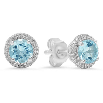 Bông tai Dazzling Rock Sterling Silver Round Cut Aquamarine Ladies Stud Earrings Stone Size Is 5Mm