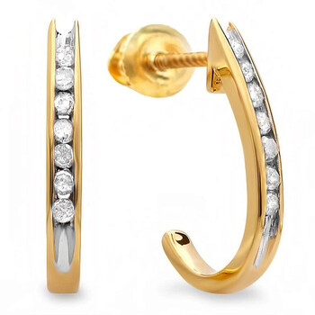 Bông tai Dazzling Rock Dazzlingrock Collection 0.15 Carat (Ctw) 10K Round White Diamond Ladies Fancy J Shaped Hoop Earrings