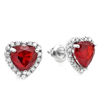 Dazzling Rock Dazzlingrock Collection 10K Deep Red Color Heart Shape Garnet & Round Cut Diamond Halo Stud Earrings, White Gold 2 Bông tai Dazzling Rock Dazzlingrock Collection 10K Deep Red Color Heart Shape Garnet & Round Cut Diamond Halo Stud Earrings