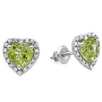 Bông tai Dazzling Rock Dazzlingrock Collection 10K Heart Cut Green Peridot & Round Diamond Ladies Halo Stud Earrings