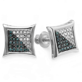 Bông tai Dazzling Rock Dazzlingrock Collection 0.15 Carat (Ctw) Blue & White Round Diamond Micro Pave Setting Kite Shape Stud Earrings