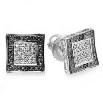 Bông tai Dazzling Rock Dazzlingrock Collection 0.10 Carat (Ctw) Black & White Round Diamond Micro Pave Setting Kite Shape Stud Earrings 1/10 Ct