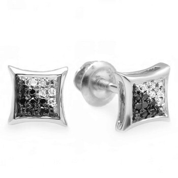 Bông tai Dazzling Rock Dazzlingrock Collection 0.10 Carat (Ctw) White & Black Round Diamond Micro Pave Setting Kite Shape Stud Earrings 1/10 Ct