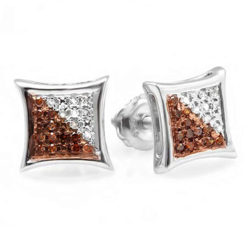 Bông tai Dazzling Rock Dazzlingrock Collection 0.10 Carat (Ctw) Red & White Round Diamond Micro Pave Setting Kite Shape Stud Earrings 1/10 Ct