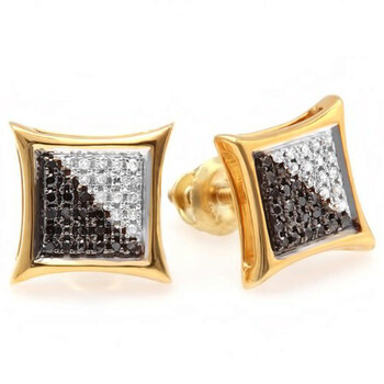 Bông tai Dazzling Rock 0.15 Carat (Ctw) 18K Yellow Gold Plated Sterling Silver White & Black Round Diamond Micro Pave Setting Kite Shape Stud Earrings
