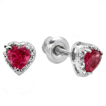 Dazzling Rock Dazzlingrock Collection 10K Heart Shape Deep Pink Tourmaline & Round Diamond Halo Stud Earrings, White Gold 2 Bông tai Dazzling Rock Dazzlingrock Collection 10K Heart Shape Deep Pink Tourmaline & Round Diamond Halo Stud Earrings