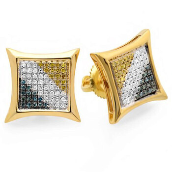 Bông tai Dazzling Rock 0.33 Carat (Ctw) 18K Yellow Gold Plated Sterling Silver Blue