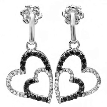 Dazzling Rock Dazzlingrock Collection 0.60 Carat (Ctw) 10K Round Black & White Diamond Ladies Double Heart Dangling Earrings, White Gold 2 Bông tai Dazzling Rock Dazzlingrock Collection 0.60 Carat (Ctw) 10K Round Black & White Diamond Ladies Double Heart Dangling Earrings