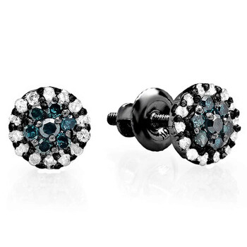 Bông tai Dazzling Rock Dazzlingrock Collection 0.30 Carat (Ctw) Black Rhodium Plated 10K Blue & White Diamond Stud Earrings 1/3 Ct