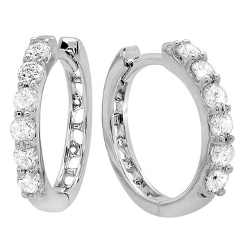 Bông tai Dazzling Rock 0.33 Carat (Ctw)14K Round White Diamnond Ladies Huggies Hoop Earrings 1/3 Ct