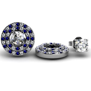 Bông tai Dazzling Rock Dazzlingrock Collection 14K Blue Sapphire & White Diamond Double Row Removable Jackets For Stud Earrings