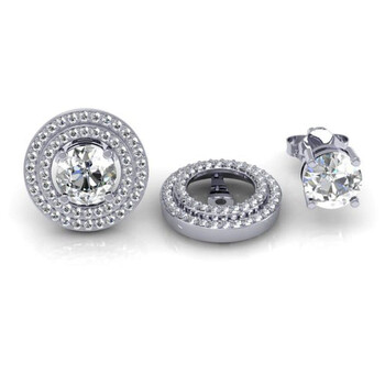 Bông tai Dazzling Rock Dazzlingrock Collection 0.80 Carat (Ctw) 14K White Diamond Round Double Row Removable Jackets For Stud Earrings 3/4 Ct